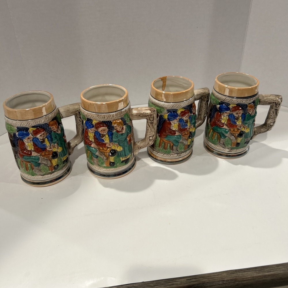 Vintage German Style Ceramic Beer Steins Mugs Made in Japan Set of 4 Collectable